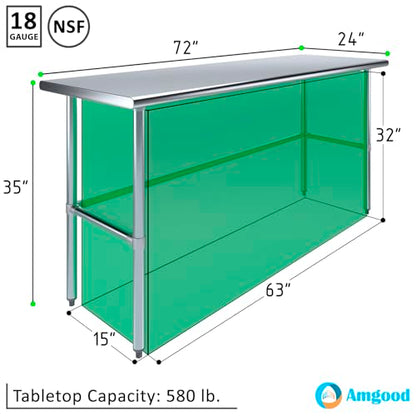 24 in. x 72 in. Open Base Stainless Steel Work Table | Residential & Commercial | Food Prep | Heavy Duty Utility Work Station | NSF - size: 72 in. Length x 24 in. Width