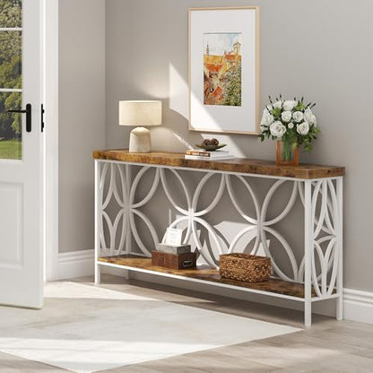 karlott 70.9 inch Extra Long Sofa Table, Industrial Console Table Behind Couch with 2 Tier Storage Shelf, Narrow Entryway Table for Entryway, Living Room, Foyer, Hallway, Unique Design, White - color: White