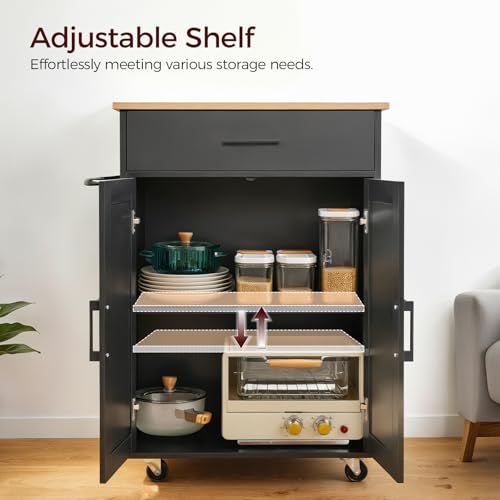 MAHANCRIS Kitchen Island on Wheels with Drop Leaf, Folding Countertop Kitchen Island Cart, Kitchen Islands Table with Towel Rack, Drawer, for Kitchen, Dining Room, Black and Natural KINB12501 - color: Black and Natural