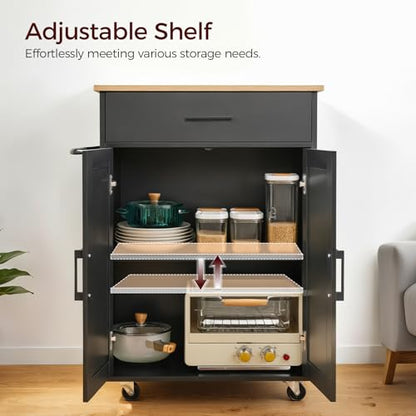 MAHANCRIS Kitchen Island on Wheels with Drop Leaf, Folding Countertop Kitchen Island Cart, Kitchen Islands Table with Towel Rack, Drawer, for Kitchen, Dining Room, Black and Natural KINB12501 - color: Black and Natural
