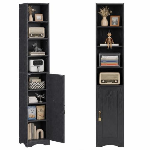 VECELO 71 Inch Tall Storage Cabinet - 6 Adjustable Shelves, Bottom Enclosed Storage, Elevated Moisture-Proof Base, Organizer for Bathroom Kitchen Pantry-Black - color: Black, size: Narrow