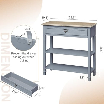 Kinpaw Narrow Console Table with Storage- Bluish Grey Entryway Table, Small Sofa Table with Drawer & Storage Shelf for Hallway, Entryway, Foyer, Behind Couch, Living Room Furniture,Wood - color: Grey-2 Shelves