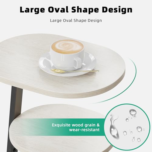 Kalrin Side Table, Small End Table with Metal Frame, 3-Tier Bedside Tables, Round Side Tables for Living Room Bedroom Couch Bathroom, Oval, White Maple - color: White Maple