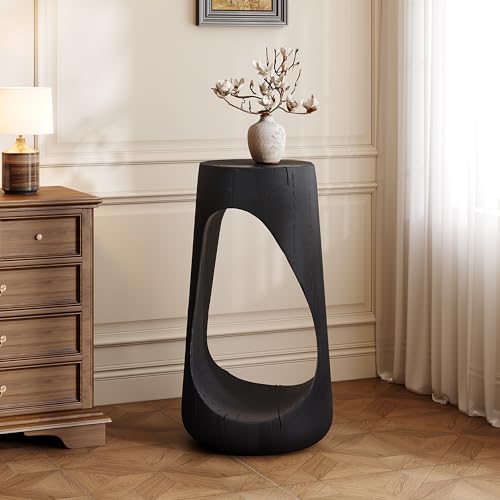 Merax Hollow MGO Accent Side Table, Unique Modern End Table with Wide Pedestal & Tabletop, Small Drink Tables for Living Room, Bedroom Night Stand Bedside Table, No Assembly Required, Black - color: Black, size: Hollow Design