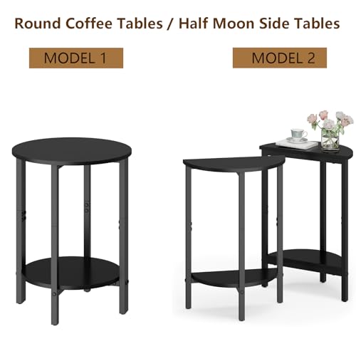 Vagusicc Side Table, Small End Table, Set of 2 Half Round Side Table for Living Room, 2 Tier Couch Side Tables, Small Round Coffee Table, Thin Accent Sofa Table Narrow Entryway Table, Black - color: Black