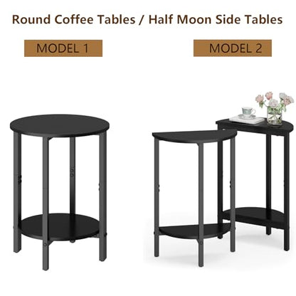 Vagusicc Side Table, Small End Table, Set of 2 Half Round Side Table for Living Room, 2 Tier Couch Side Tables, Small Round Coffee Table, Thin Accent Sofa Table Narrow Entryway Table, Black - color: Black