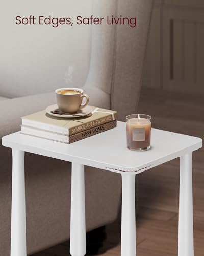 VASAGLE Mariel Collection - Side Table, Accent Nightstand for Small Spaces, Rectangular End Table with Shelf, Solid Wood Legs, Mid-Century Modern, Living Room Bedroom, Cloud White ULET294WB01S - color: Cloud White