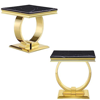 Asday Gold End Table Set of 2, Modern Black Living Room Side Table with Gold Metal U-Base, Square End Table for Sofa Couch, Living Room, Bedroom, Office - color: Black, size: Set of 2