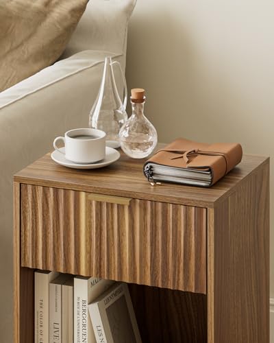 Masupu Fluted Nightstand,Modern Night Stand Wood Bedside Table with Storage Drawer Side End Table for Bedroom,Office,Walnut Brown - color: Walnut Brown