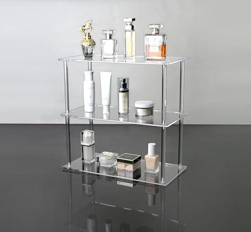 Jusalpha Rectangular 3 Tier Clear Acrylic with Metal Tabletop Display Stand for Desktop Shelf, Bathroom Vanity Cosmetic Makeup Organization Shelves, Home Decor Display Stand (Large 3 Tier) - size: Large 3 Tier