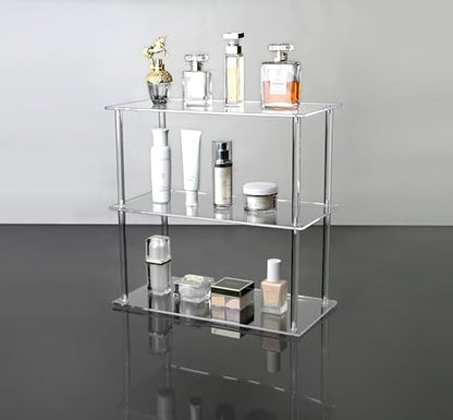 Jusalpha Rectangular 3 Tier Clear Acrylic with Metal Tabletop Display Stand for Desktop Shelf, Bathroom Vanity Cosmetic Makeup Organization Shelves, Home Decor Display Stand (Large 3 Tier) - size: Large 3 Tier