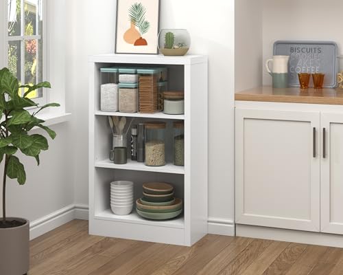 furtble 3 Tier Bookshelf with Thick Open Storage Shelf, 43" Tall Wooden Bookcase with Adjustable Shelves for Living Room, Home Office, Bedroom, White - size: 3-Tier-23.6W