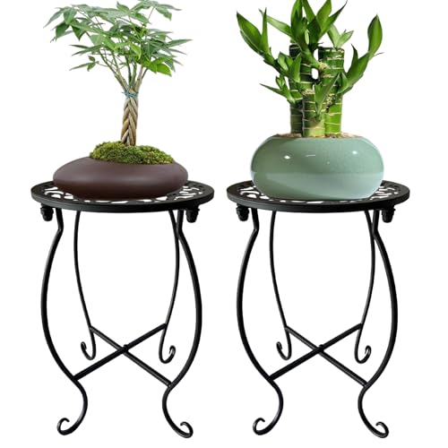 Plant Stand Indoor Outdoor, Set of 2 Metal Plant Stand for Indoor Plants Iron Art Flower Pot Holder Stand Decoration Shelf Racks for Single Planter Use in Garden Patio Corner - size: 10-inch 2 Pack