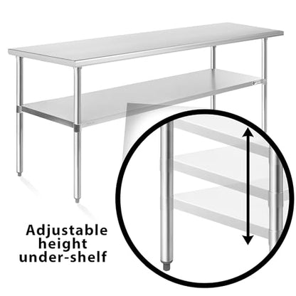 KUTLER Stainless Steel Table 30 x 60 Inches, NSF Heavy Duty Commercial Kitchen Prep and Work Table with Undershelf for Restaurant, Hotel, Home - size: 30" x 60"