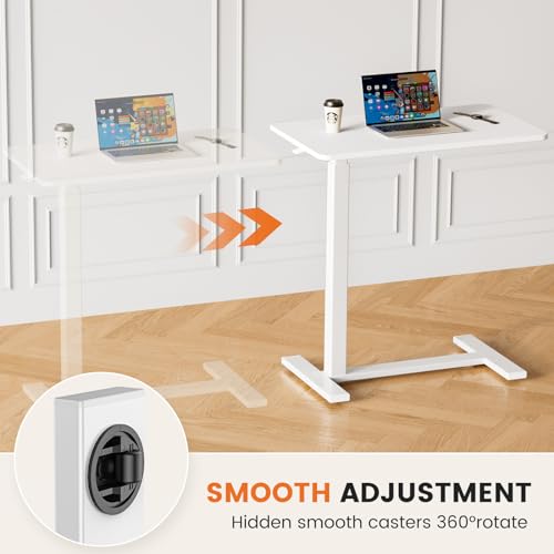 Sweetcrispy Overbed Table, Bedside Table, Mobile Standing Desk | Adjustable Wheels, Rolling Laptop Cart, Hospital Home Use, Space Saving Frame, Milky - color: Milky