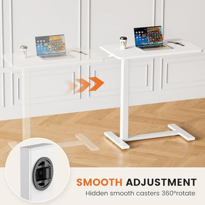 Sweetcrispy Overbed Table, Bedside Table, Mobile Standing Desk | Adjustable Wheels, Rolling Laptop Cart, Hospital Home Use, Space Saving Frame, Milky - color: Milky