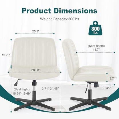 OLIXIS Criss Cross Chair, Vanity Chair, Home Office Desk | Armless No Wheels Wide Seat, Height Adjustable Swivel, Padded PU Leather, Bedroom Student Study, Beige Dual Base - color: Beige Dual Base