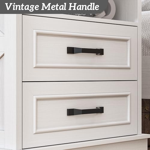 Fluest 24" Tall Farmhouse Nightstands Set of 2, Night Stands with Fast Charging Station, Beside Tables with Drawers and Open Storage, Rustic End Tables for Bedroom, Antique White - color: Antique White
