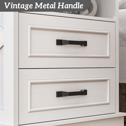 Fluest 24" Tall Farmhouse Nightstands Set of 2, Night Stands with Fast Charging Station, Beside Tables with Drawers and Open Storage, Rustic End Tables for Bedroom, Antique White - color: Antique White