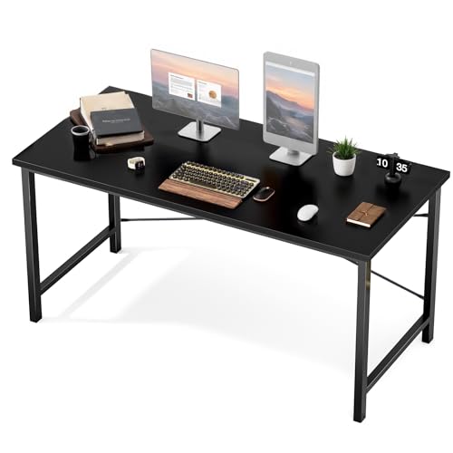 Sweetcrispy Small Computer Desk, 55" Office Writing Desk with Metal Frame & Wooden Tabletop, X-Shaped Reinforcement, Student Study Workstation for Home Bedroom, Black - color: Black, size: 55-Inch