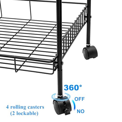 Cididu Rolling Utility Cart for Small Space, 2 Tier Rolling Cart with Locking Wheels, Metal Kitchen Cart Trolley, Rolling Organizer Cart Storage Shelf with Handle for Home Bedside Bathroom Office