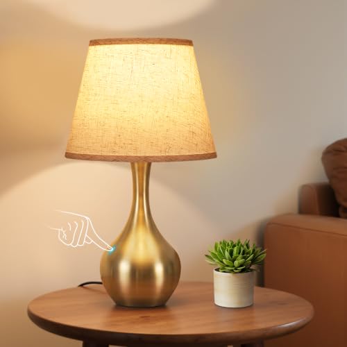 Seealle Touch Table Lamp for Bedroom, 3-Way Dimmable Small Bedside Lamps for Night Stands with Wires, Gold Desk Lamp for Kids Room, Office, Living Room, End Table(LED Bulb Included) - color: D. D:Beige Shade & Gold Base