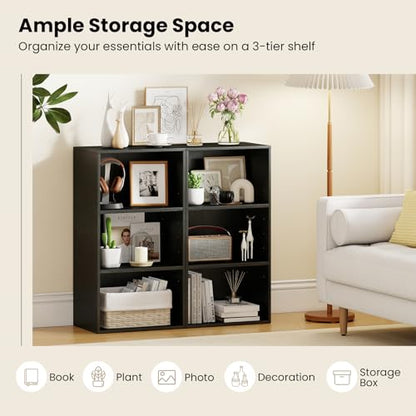 Giantex 2 Pieces 3 Shelf Bookcase Book Shelves Open Cube Storage Cabinet Multi-Functional Home Office Bedroom Furniture Display Bookcases, Black - color: Black