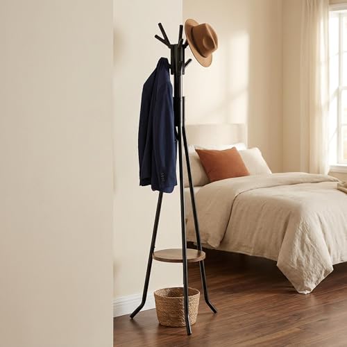 Simple Houseware Freestanding Coat Rack with Shelf, 9 hooks, Black - color: Black, style: Modern