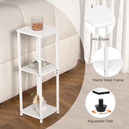 10" Wide Square Drink Table with Adjustable Feet - 3-Tier Small Side Table for Apartments, Balcony & Office | Space-Saving, Lightweight & Multi-Functional (Plants, Books, Drinks, White) - color: White, size: 3-Tier-10"wide