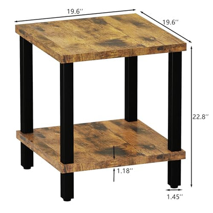 MMEOLUOOK Large End Table Square Side Table Modern Sofa Table 20 Inch Industrial Coffee Table NightStand with 2-Tier Storage Shelf for Living Room Bedroom Rustic Brown MLBZ06R - color: Rustic Brown