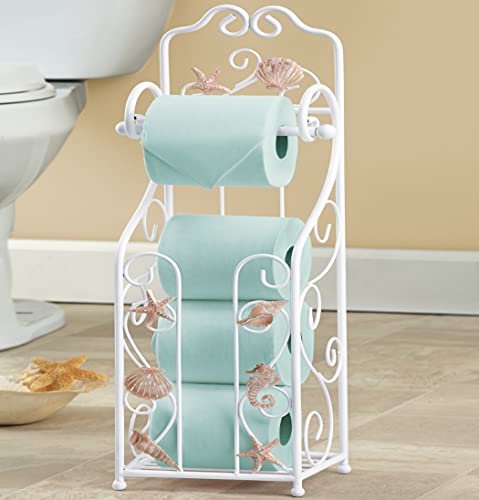 Collections Etc Shell Toilet Paper Holder and Stand with Scrolling Deisng- Bathroom Décor