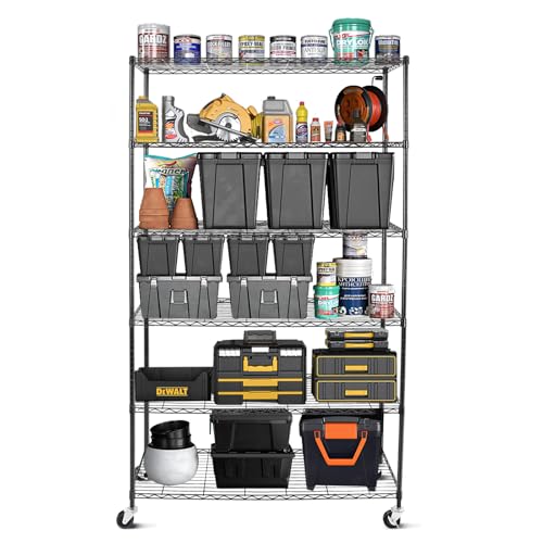 WDT 6 Tier Shelf Shelving Unit with Wheels,Adjustable Metal Shelves for Storage, NSF Black Wire Shelving Rack, 2100Lbs Capacity Heavy Duty Shelving Storage Shelves for Kitchen Garage,47" Dx17 Wx80 H - size: 6Tier 47"W x 17"D x 80"H