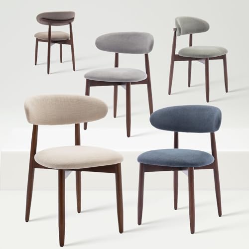 COLAMY Mid-Century Modern Wooden Dining Chair Set of 4, Indoor Upholstered Kitchen Chairs with 2.6" Cozy Padded Seat, Walnut Finish Side Dining Chair, [Gray] - color: Grey, size: 4 Chairs