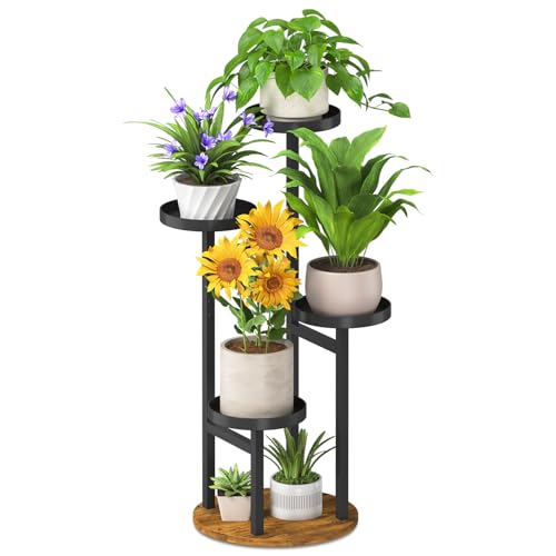iDavosic.ly 4 Tier Plant Stand Indoor, Tiered Corner Metal Wood Multiple Flower Holder Shelf, Tall Orchid Display Rack for Patio Porch Living Room Balcony Outdoor, Brown - color: Black - Brown, size: 4 Tiers