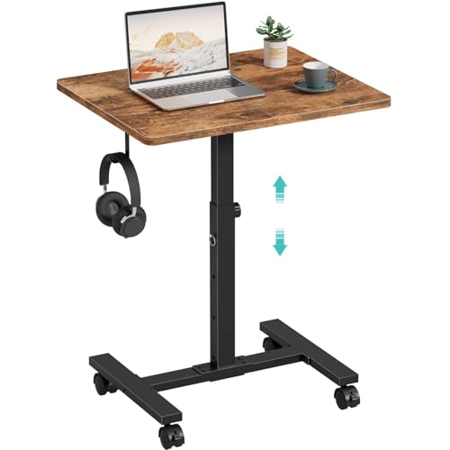 WINAZ Small Portable Laptop Rolling Desk - 24 Inch Mobile Computer Desk Adjustable Height on Wheels for Small Spaces, Couch Kids Desks End Side Table, Teacher Podium for Classroom, Rustic Brown - color: Brown