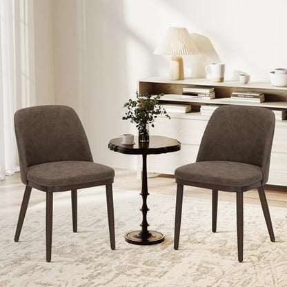 COLAMY Upholstered Dining Chairs Set of 2, Modern Kitchen Chairs with Back, Leather Side Dining Room Chairs with Wood Legs for Kitchen Dining Room Restaurant, Dark Brown - color: Dark Brown, size: Set of 2