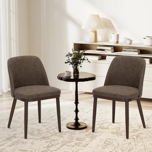 COLAMY Upholstered Dining Chairs Set of 2, Modern Kitchen Chairs with Back, Leather Side Dining Room Chairs with Wood Legs for Kitchen Dining Room Restaurant, Dark Brown - color: Dark Brown, size: Set of 2