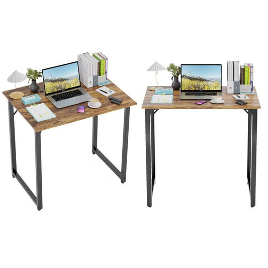 PayLessHere | 32 Inch Computer Desk | Brown | Office Desk with Metal Frame, Adjustable Feet | Water-Resistant, Scratchproof Surface | Sturdy Writing Table for Home Office or Study | Pack of 2 - color: Brown, size: 32 Inch-2 Pack
