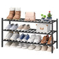 viewcare 3-Tier Long Black Shoe Rack, Bamboo Wood Shoe Rack for Closet, Entryway & Hallway, Stackable | Functional | Sturdy - color: Black, size: 3-Tier Long