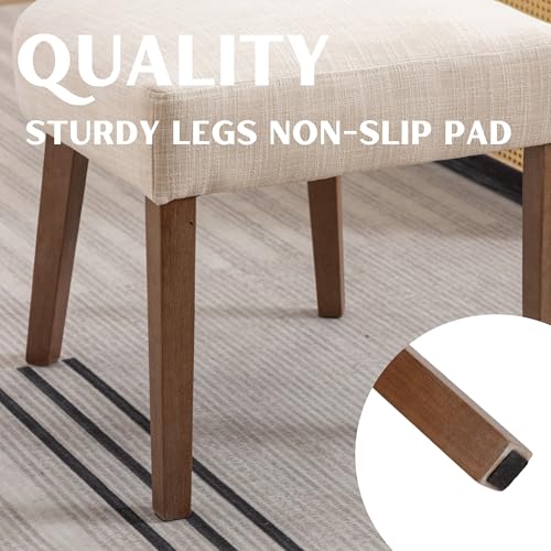 RIVOVA Mid Century Modern Dining Chairs Set of 4 Upholstered Linen Fabric Dining Chairs Curved Backrest Farmhouse Dining Room Chairs Kitchen Chairs with Wood Legs, Beige - color: Beige Curved