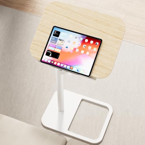 GOYLSER TV Tray Table for Couch, Height Adjustable/360° Swivel/180° Flip-Over Panel Design C-Shaped End Table, Sofa End Side Table with Phone & Tablet Slot for Eating, Laptop, Couch (Natural) - color: Natural, style: Tilt C Table