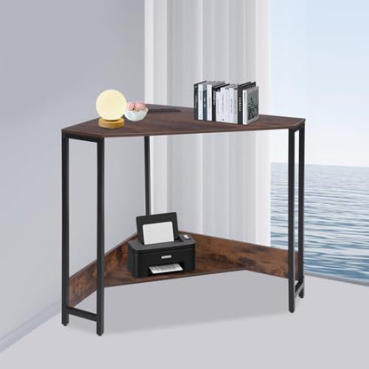 Corner Desk Small Desk with Outlets Corner Table for Small Space, Corner Computer Desk with USB,Brown