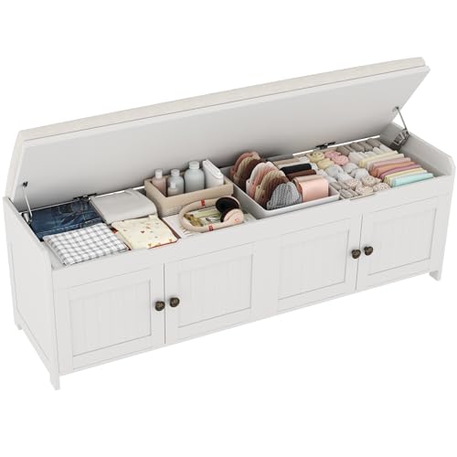 HOMEFORT 54.4" Shoe Bench with Lift Top Storage, Entryway Bench with Cushioned Seat, Wooden End of Bed Bench, Shoe Cabinet Bench with Hidden Storage Space, for Bedroom, Hallway,White - color: White, size: 54.4"Wx14.9"D x18.1"H