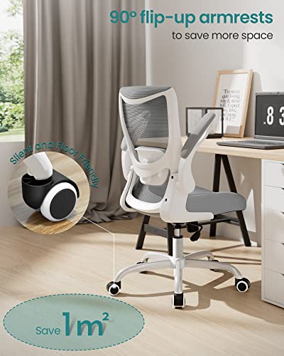 MUXX.STIL Office Chair, Ergonomic Desk Chair with Adjustable Lumbar Support and Flip up Armrest, Breathable Mesh Computer Chair for Home Office, Gray - color: Grey