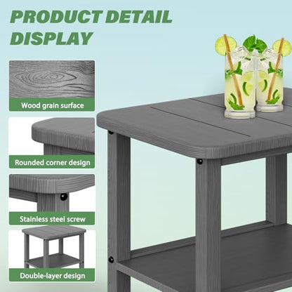 Patio Side Table, Small Rectangular HDPE Adirondack End Table for Outdoor Use in Pool, Garden, Lawn, Backyard,Grey - color: Grey