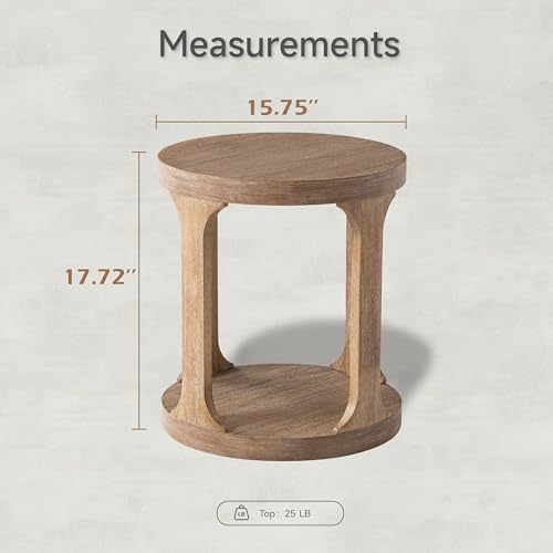 COZAYH Farmhouse Small End Table Coastal Low Wood Side Table, Wood Grey | Rustic Round Pedestal Table for Small Space, Living Room, Office, Couch, Distressed Finish