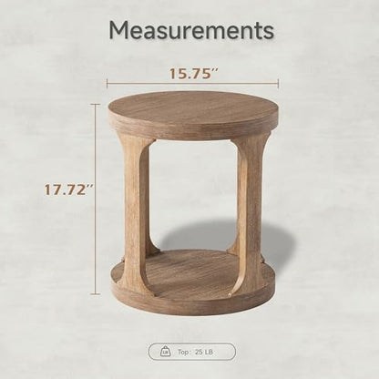 COZAYH Farmhouse Small End Table Coastal Low Wood Side Table, Wood Grey | Rustic Round Pedestal Table for Small Space, Living Room, Office, Couch, Distressed Finish