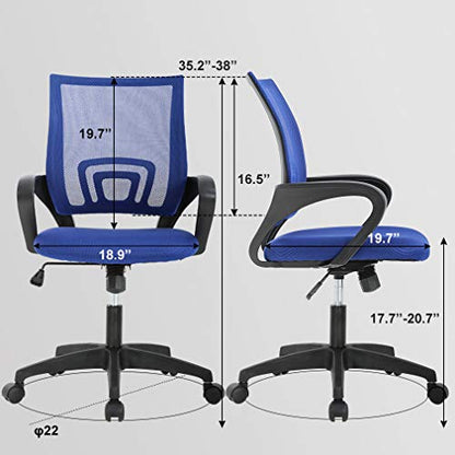 BestOffice | Ergonomic Office Chair | Mid-Back Swivel Desk Chair | Breathable Backrest & Lumbar Support | Adjustable Height | Sponge Seat | Rolling Wheels | Blue | for Adults & Women | Pack of 2 - color: Blue, style: pack of 2