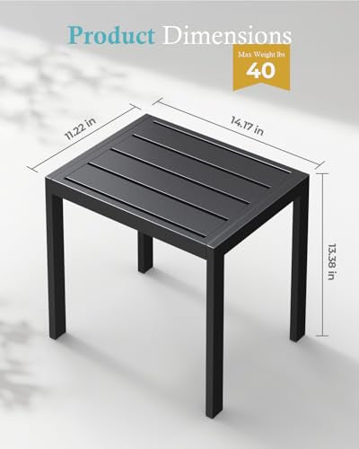 Outdoor Side Table, Aluminum Patio End Table, Minimalist Modern Balcony Table, Weather-Resistant & Easy to Assemble Lightweight Outdoor Furniture for Garden, Backyard, Poolside, Deck, Dark Grey