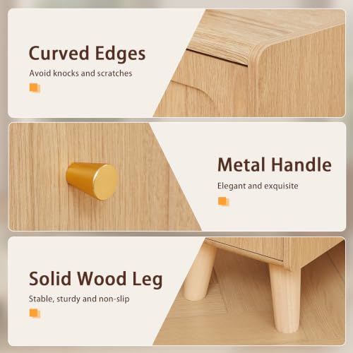Narrow Nightstands with 3 Drawers, Wooden Farmhouse Bedside Tables, Slim End Tables with Storage, Small Night Stand for Bedroom, Living Room, Small Spaces - color: Natural-3drawers-1pcs